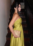 A Line Halter Green Long Satin Prom Dresses Formal Evening Dress SD2400