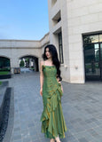 Mermaid Spaghetti Straps Satin Long Party Dress Green Prom Dresses SD2408