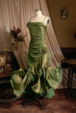 Mermaid Spaghetti Straps Satin Long Party Dress Green Prom Dresses SD2409