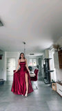 A line Halter Long Party Dress Satin Burgundy Prom Dresses SD2417
