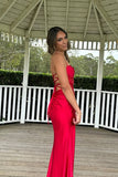 Mermaid Spaghetti Straps Red Long Satin Prom Dresses Formal Evening Dress SD2419