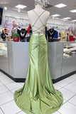 Mermaid Spaghetti Straps Red Long Satin Prom Dresses Formal Evening Dress SD2419