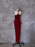 Sheath Halter Burgundy Prom Dresses Long Birthday Dress For Women SD242