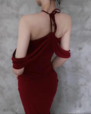 Sheath Halter Burgundy Prom Dresses Long Birthday Dress For Women SD242