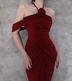 Sheath Halter Burgundy Prom Dresses Long Birthday Dress For Women SD242