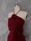 Sheath Halter Burgundy Prom Dresses Long Birthday Dress For Women SD242