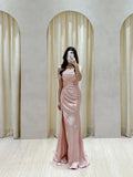 Mermaid Off The Shoulder Sequin Floor Length Pink Slit Evening Dress Prom Dresses SD2425