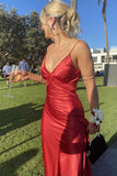 Mermaid Spaghetti Straps Neckline Long Party Dress Satin Red Prom Dresses SD2431