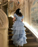 Ball Gown Square Neckline Short Sleeves Long Party Dress Prom Dresses SD2437