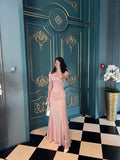 Mermaid Square Neckline Pink Satin Long Party Dress Prom Dresses SD2439