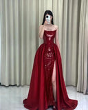 Mermaid Strapless Neckline Burgundy Sequin Long Party Dress Prom Dresses SD2444