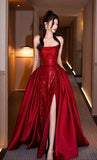 Mermaid Strapless Neckline Red Sequin Long Party Dress Prom Dresses SD2445