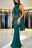 Sheath High Neckline Satin Long Party Dress Green Prom Dresses SD2448
