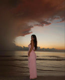 Sheath Strapless Long Party Dress Pink Chiffon Prom Dresses SD2454