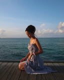 Sheath Straps Long Party Dress Lilac Chiffon Prom Dresses SD2455