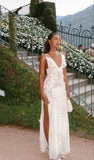 A line Straps White Long Party Dress Prom Dresses SD2458