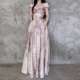 A line Spaghetti Straps Floral Long Prom Dresses Birthday Dress For Women With Hat SD245