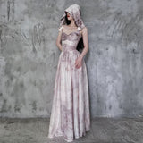 A line Spaghetti Straps Floral Long Prom Dresses Birthday Dress For Women With Hat SD245