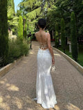 Mermaid Spaghetti Straps Long White Prom Dresses Formal Graduation Party Dress Evening Dress SD2461