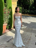 Mermaid Spaghetti Straps Long White Prom Dresses Formal Graduation Party Dress Evening Dress SD2461