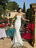 Mermaid Spaghetti Straps Long White Prom Dresses Formal Graduation Party Dress Evening Dress SD2461