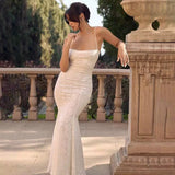 Mermaid Spaghetti Straps Long White Prom Dresses Formal Graduation Party Dress Evening Dress SD2461