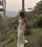 Mermaid Strapless Ivory Prom Dresses Formal Graduation Party Dress Evening Dress SD2465