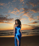 Sheath One Shoulder Sleeveless Satin Long Prom Dresses SD2468