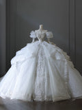Ball Gown Off The Shoulder White Lace Long Sleeves Wedding Dresses Bridal Dress SD2471