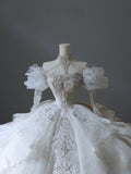 Ball Gown Off The Shoulder White Lace Long Sleeves Wedding Dresses Bridal Dress SD2471