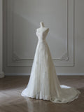 A Line Sweetheart Lace Tulle White Wedding Dresses Brides Dress SD2472