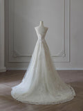 A Line Sweetheart Lace Tulle White Wedding Dresses Brides Dress SD2472