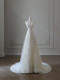 A Line Sweetheart Lace Tulle White Wedding Dresses Brides Dress SD2472