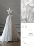 A Line V Neckline Sequin Sleeveless White Wedding Dresses Brides Dress SD2473