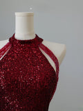Mermaid Scoop Neckline Burgundy Sequin Long Party Dress Prom Dresses SD2474