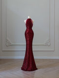 Mermaid Scoop Neckline Burgundy Sequin Long Party Dress Prom Dresses SD2474