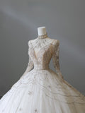 Ball Gown High Neckline Tulle Long Sleeves Wedding Dresses Bridal Dress SD2475