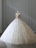 Ball Gown High Neckline Tulle Long Sleeves Wedding Dresses Bridal Dress SD2475