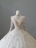 Ball Gown High Neckline Tulle Long Sleeves Wedding Dresses Bridal Dress SD2475
