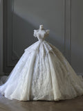 Ball Gown Off The Shoulder Neckline Tulle Sequin Wedding Dresses Bridal Dress SD2479