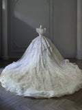 Ball Gown Off The Shoulder Neckline Tulle Sequin Wedding Dresses Bridal Dress SD2479 HZ0628