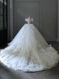 Ball Gown Off The Shoulder Short Sleeves Tulle Sequin Wedding Dresses Bridal Dress SD2480