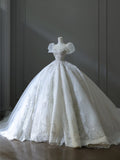 Ball Gown Off The Shoulder Short Sleeves Tulle Sequin Wedding Dresses Bridal Dress SD2480