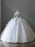 Ball Gown Square Neckline Sequin Long Wedding Dresses Bridal Dress SD2482