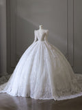 Ball Gown V Neckline Sequin Long Sleeves Wedding Dress Bridal Dresses SD2485