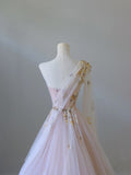 A line One Shoulder Tulle Lace Long Evening Dress Prom Dresses SD2486