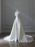 A line Strapless Satin Ivory Long Wedding Dress Bridal Dresses SD2487