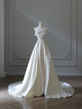 A line Strapless Satin Ivory Long Wedding Dress Bridal Dresses SD2487
