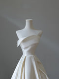 A line Strapless Satin Ivory Long Wedding Dress Bridal Dresses SD2487