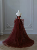 Mermaid Strapless Burgundy Sequin Long Evening Dress Prom Dresses SD2492